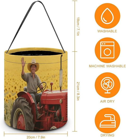 Halloween Candy Bucket - Sunflower Tractor Farm Trick Or Treat Candy Bag, Gift Bag for Party Favor Supplies