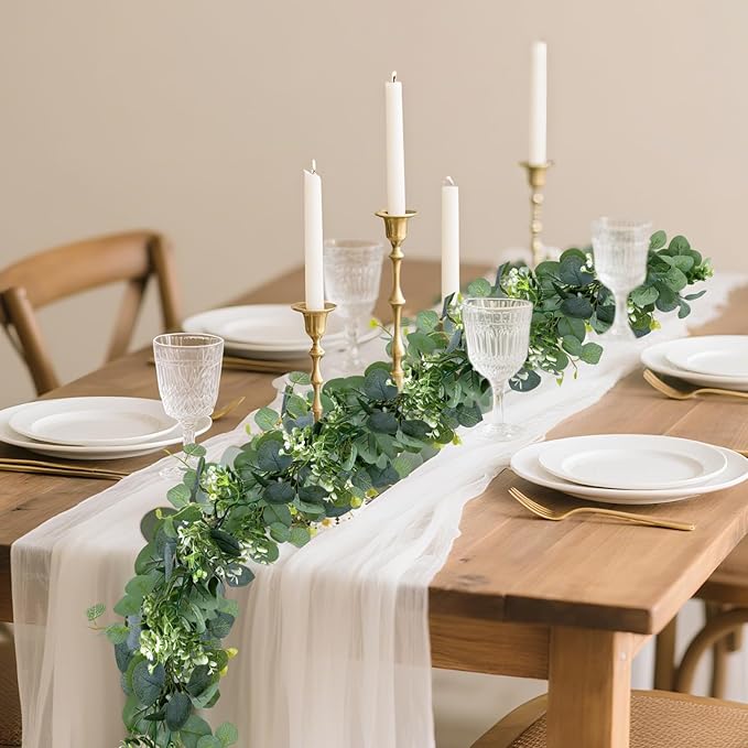 6 Pack Artificial Eucalyptus Leaf Garland, 5.9ft Faux Greenery Garland Fake Eucalyptus Wreath Vines for Centerpiece Table Wedding Backdrop Arch Wall Decor