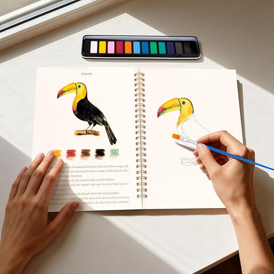 Kivzex Watercolor Workbook for Adults, Beginner Friendly Watercolor Painting Kit Birds Water Coloring Book, Nature-Themed Practice Art Gift Water Color Paint Book with Palette and Brush