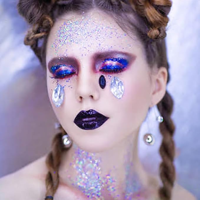 MEICOLY Light Purple Hair Glitter,Holographic Chameleon Purple Mermaid Face Glitter,Self-Adhesive Glitter Face Paint,Mardi Gras Outfit for Women,Rave Glitter Makeup Sparkle Chunky for Festival