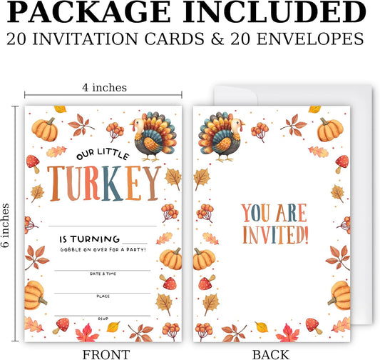 Birthday Invitations - Our Little Turkey Design Card with Envelopes And RSVP Cards - You're Invited 20Pcs Fill In Birthday Invitation Cards For Boys, Girls, Kids(4 x 6 Inch) (025)