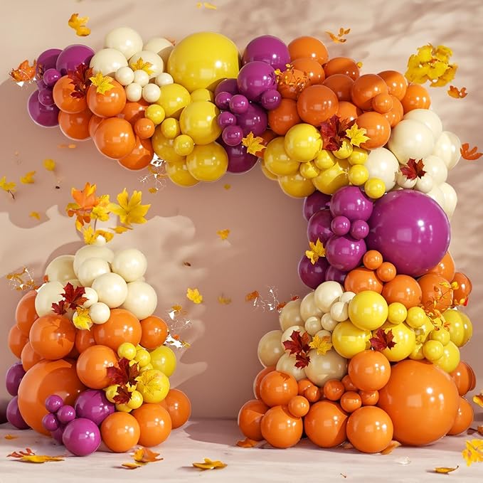 Fall Balloons Garland Arch Kit-164PCS Orange Yellow White Sand Heliotrope Balloons for Fall Thanksgiving Little Pumpkin Baby Shower Autumn Harvest Birthday Party Decorations