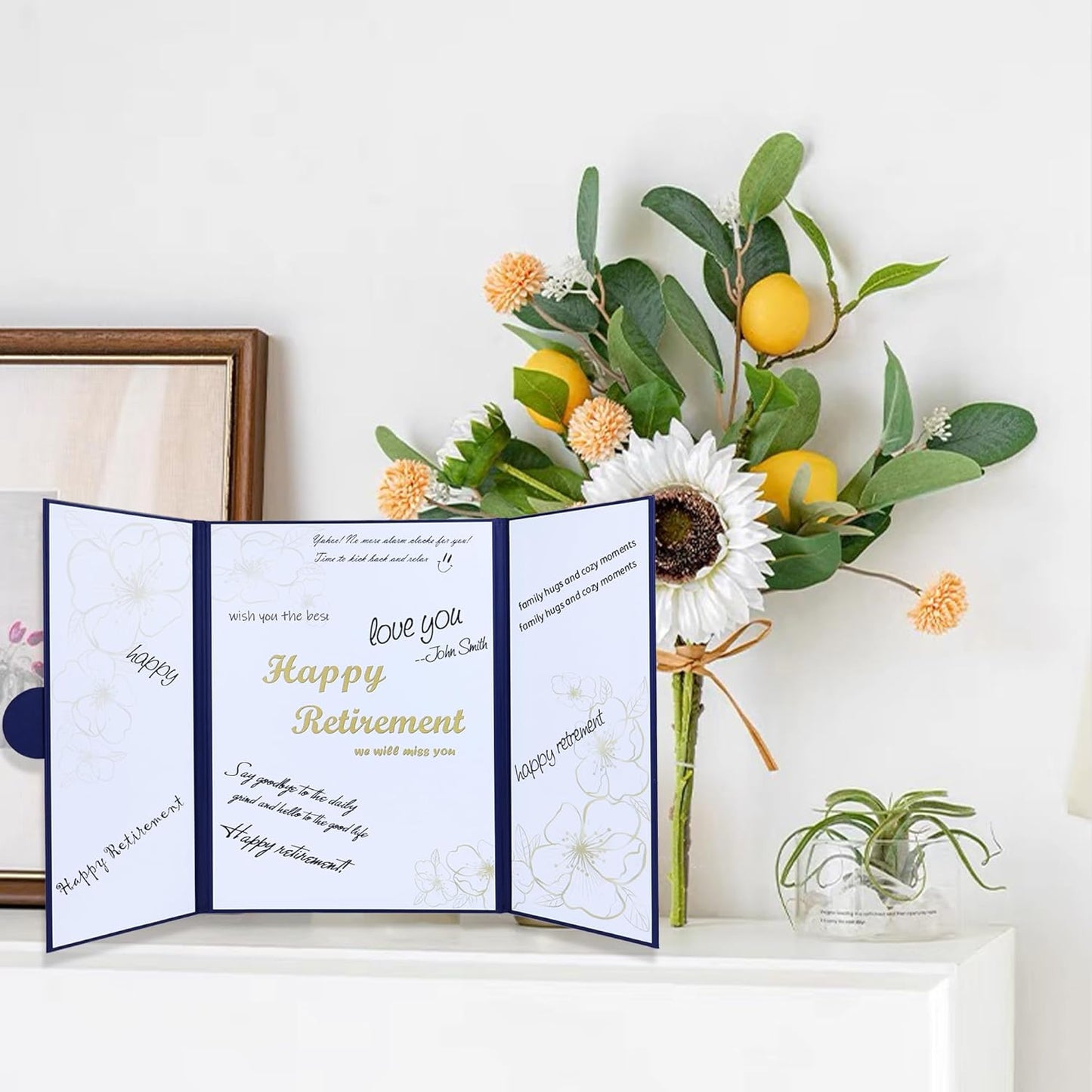 Retirement Party Decorations, Retirement Card for Man Woman, Blue Gold Farewell Guest Book Alternative, Happy Retirements Gifts Signature Board Book for Farewell Party Supplies (Blue)