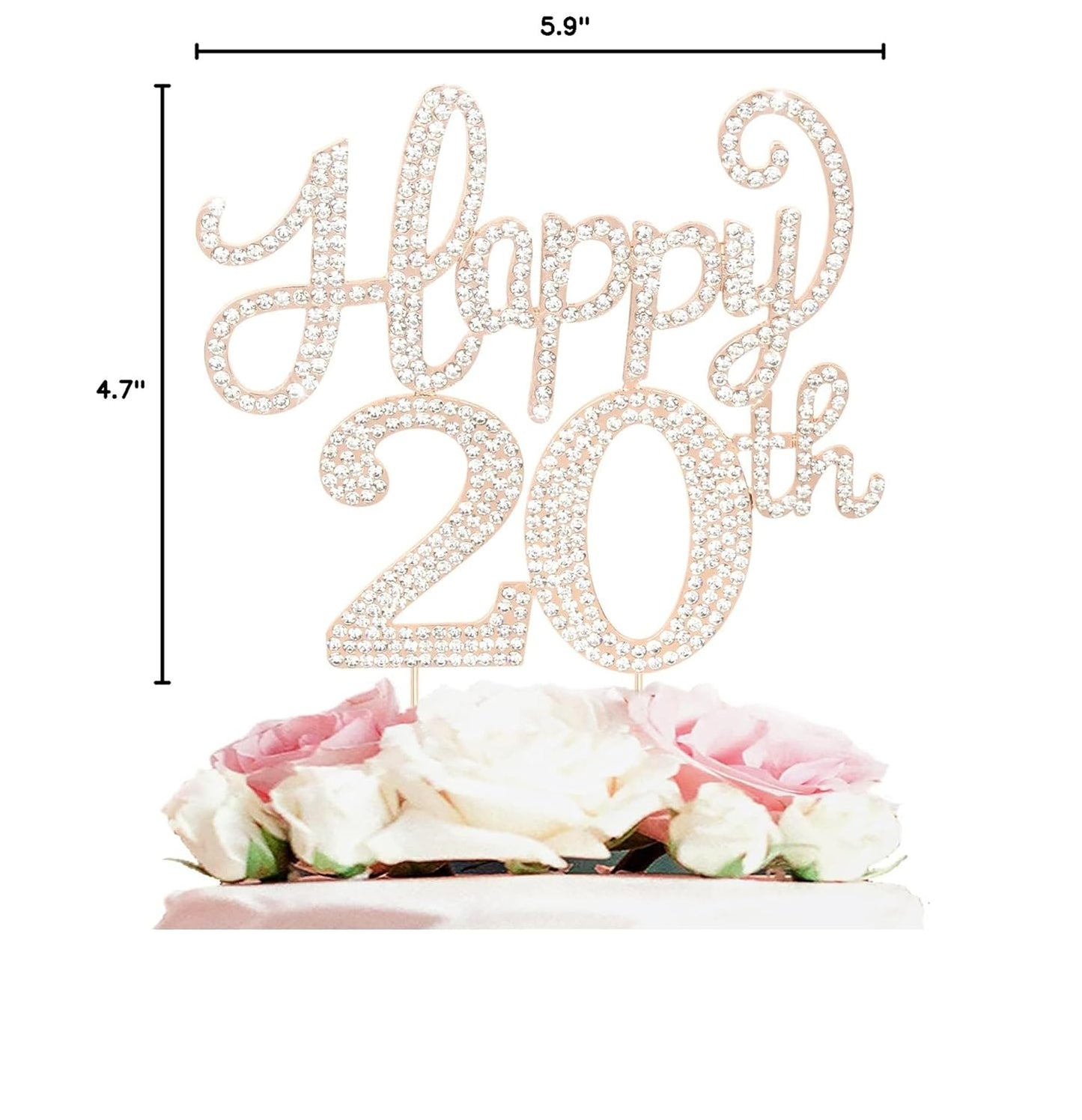 LASKYER Happy 20th Birthday Decorations,20th Birthday Gold Rhinestone Cake Topper - Cheers to Twenty Years Old Bday Party Metal Sparkly Cake Centerpieces Sign.