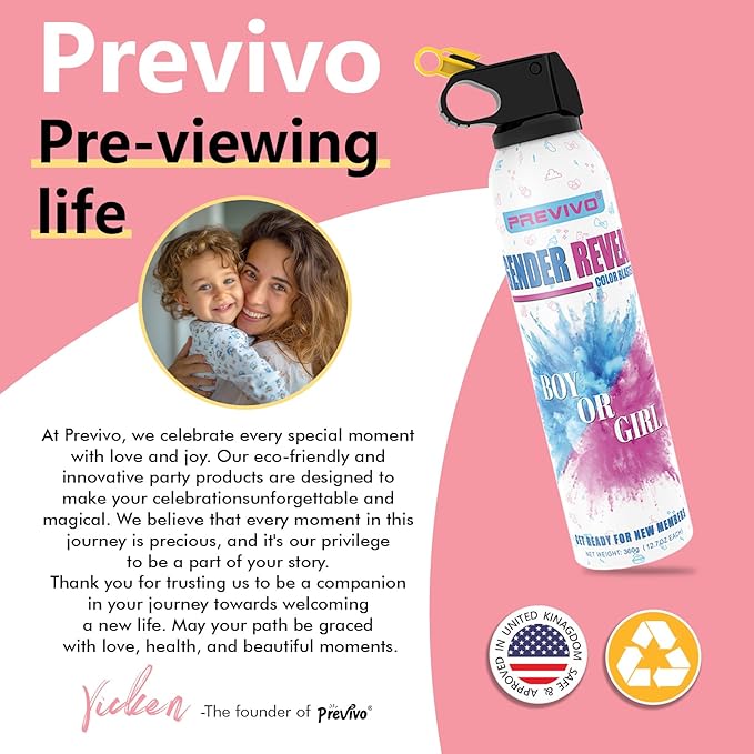 Previvo Gender Reveal Fire Extinguisher Set - 2 Pcs Pink Smoke Spary -100% Biodegradable Party Supplies- For Memorable Baby Gender Reveal Decorations &Ideas(Large Size)