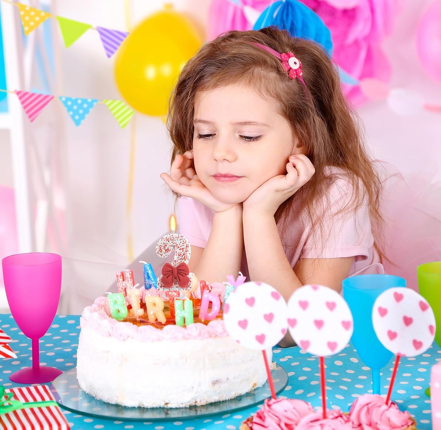 Birthday Candle for Cake, Red Bow Number Candles, 2.76 inch Cake Topper Decoration for Birthday Party (Number 2)