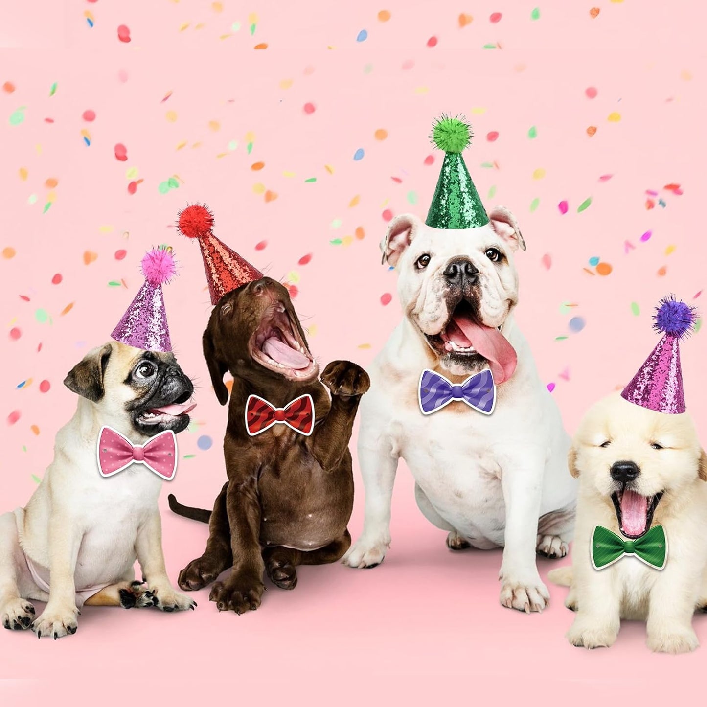 delaimastor Mini Party Hats with Bow Tie for Stuffed Animals, 10 Pack, Reusable Cone Hats with Pom Poms, Birthday Cake Toppers