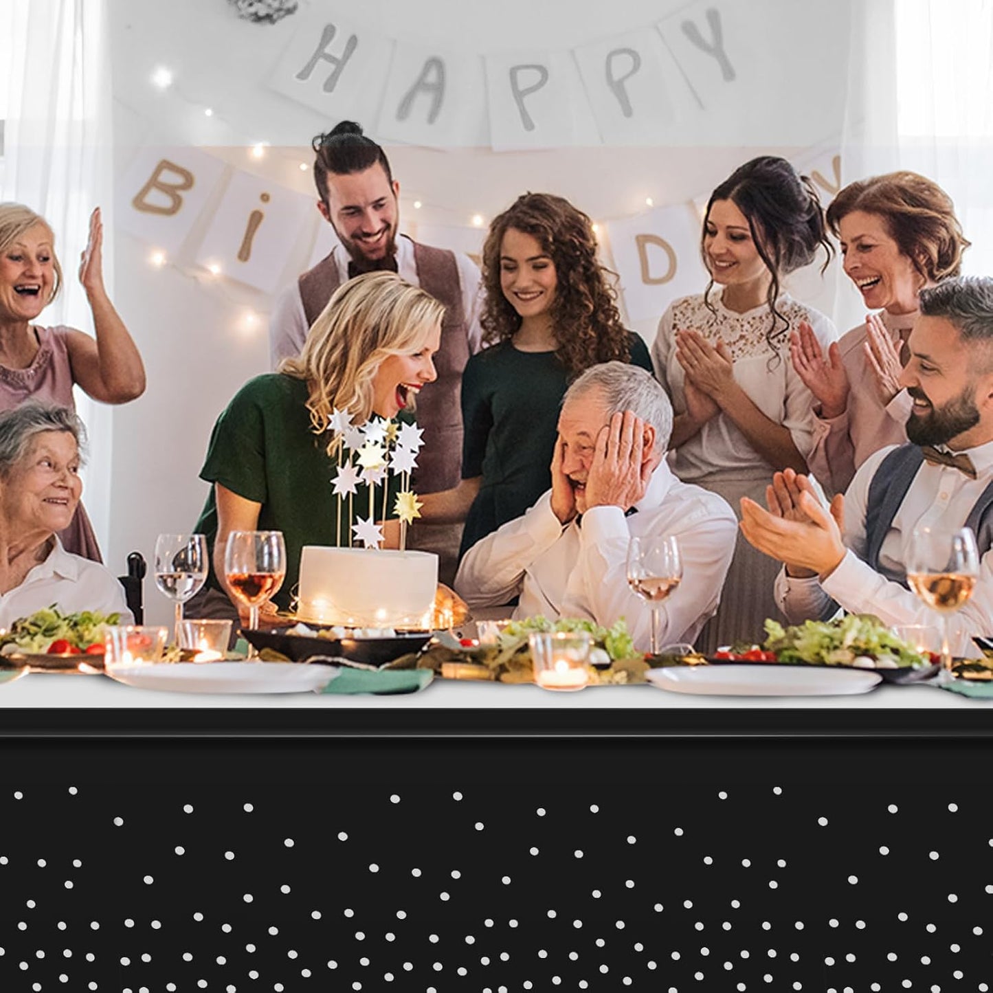 6Pcs Black and Silver Tablecloth Party Decorations,Plastic Black Table Cloth Printed Silver Table Runner Disposable Rectangle Table Cover for Birthday Anniversary Wedding Graduation Party,54 x108 Inch