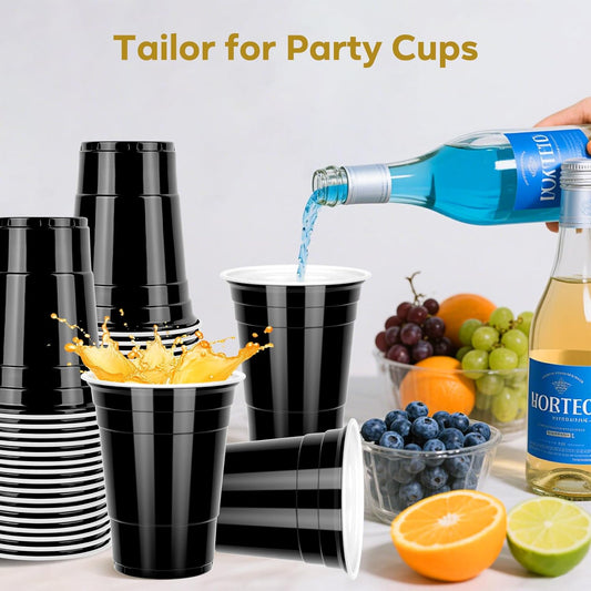 100PCS Black Plastic Cups, 16oz Disposable Party Cups Bulk, BPA Free Drink Cups for Soda Juice Beer Cocktail Cold Drinks Suitable for Wedding Halloween Thanksgiving Christmas Birthday Celebrations
