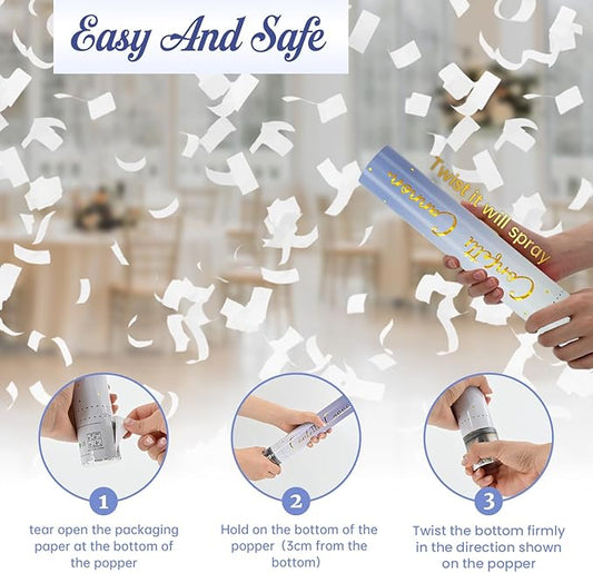 Confetti Poppers White Confetti Cannon 12 Pack Party Poppers Biodegradable12inch Wedding Party Confetti Bulk Streamer Confetti Cannon Launches up to15-25ft for Christmas Birthday Graduation New Year
