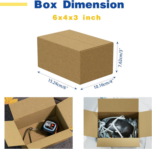 50 Pack 6x4x3 inches Small Shipping Boxes Brown Corrugated Cardboard Boxes for Packing, Mailing, Moving, Business