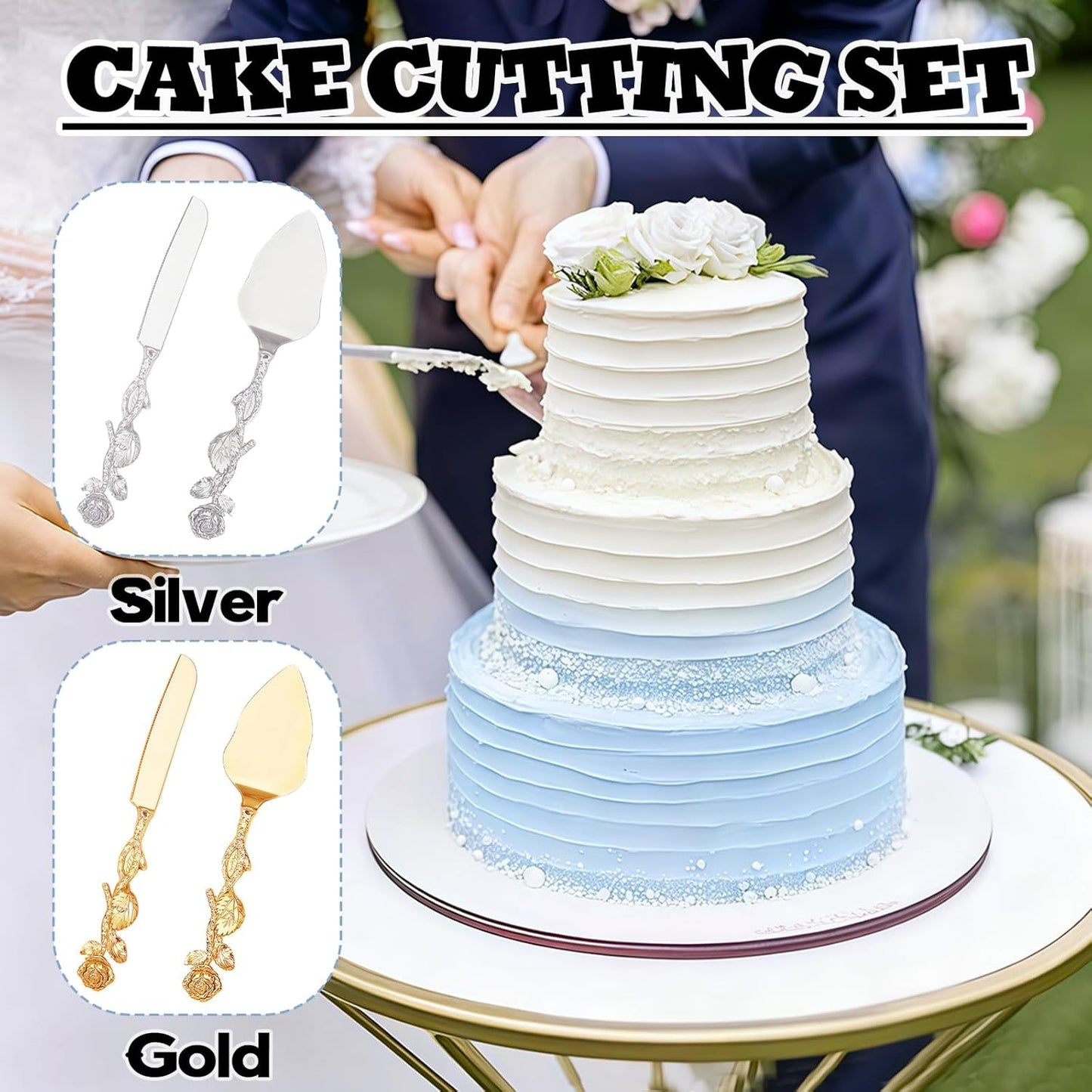 Personalized Wedding Cake Knife and Server Set, Custom Cake Cutting Set for Wedding, Engraved Stainless Steel Cake Cutting Set for Anniversary Birthday Wedding Registry Gifts
