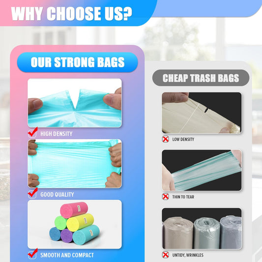 300 Count 4 Gallon Small Trash Bags - 15 Liter Colored Garbage Bags Unscented Wastebasket Liners Heavy Duty & Leakproof Plastic Can Liners for Bathroom Office Bedroom Toilet Car
