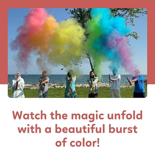 Rainbow Powder Cannons Smoke Bombs Biodegradable Poppers | Assorted 6 Pack | Launch up to 25 ft | Decorations For Photoshoots, Gender Reveal, Celebrations, Festivals, and Parties | TUR Party Supplies