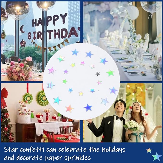Ruidee 60g Star Confetti Metallic Foil Stars Table Confetti Metallic Foil Stars Sequin for Halloween Birthday Wedding Festival Party DIY(Colour Silver)