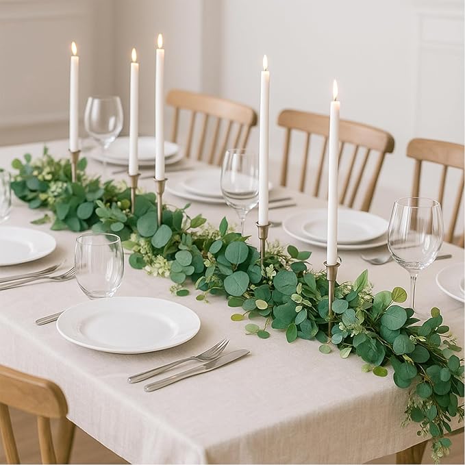 4 Pack 6.10Ft Eucalyptus Garland, Artificial Eucalyptus Flowers Leaves Table Greenery Garland Wreath Vines for Wedding Party Home Fireplace Bedroom Wall Indoor Outdoor Decoration