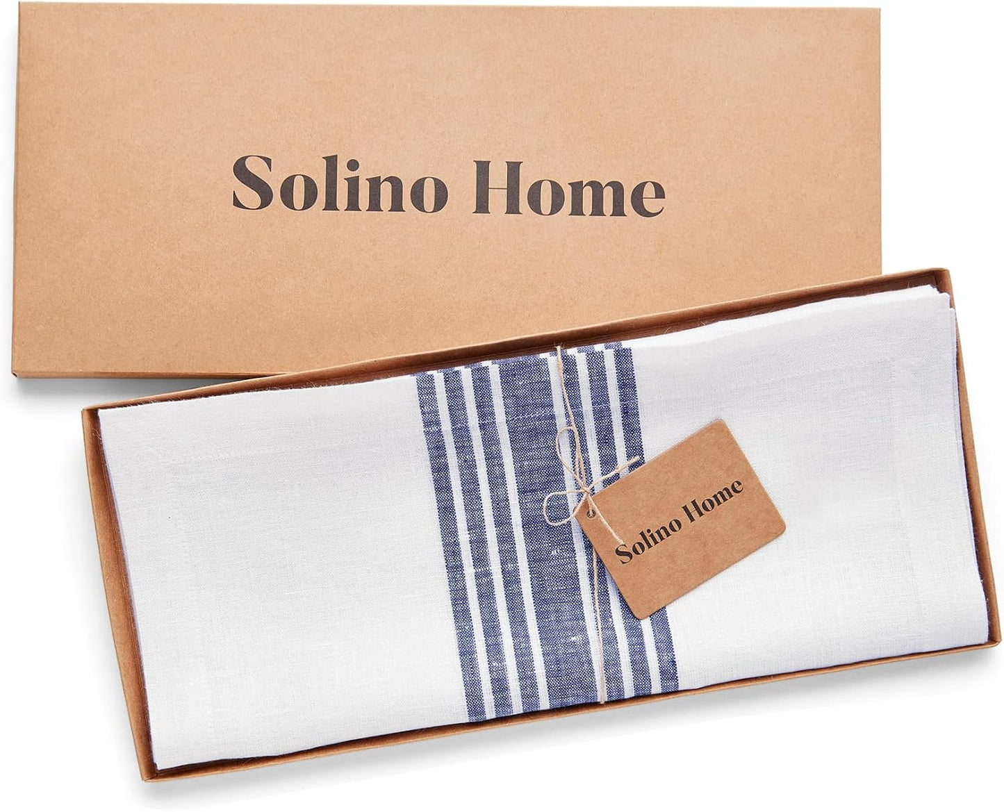 Solino Home Linen Table Runner 60 Inches - 100% Pure Linen Navy and White Farmhouse Table Runner 14 x 60 Inch Ideal for Dresser and Coffee Tables - Fall, Halloween, Thanksgiving, Christmas, Holiday
