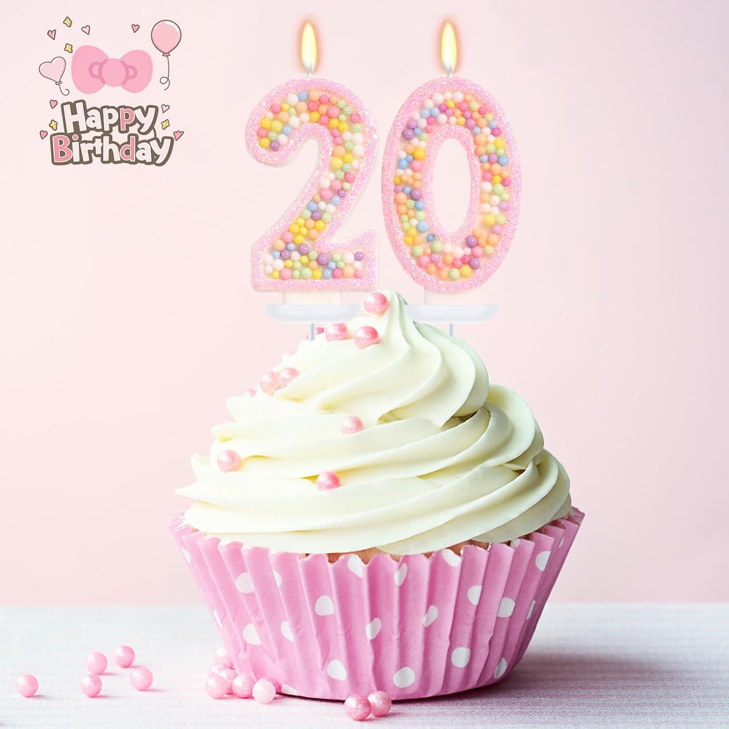 Birthday Candles - Number 20 Candle, Colorful Macaron Candles, 20 Birthday Decorations for Girls, Cake Decorations, Sweet Theme Party Supplies (Pink)