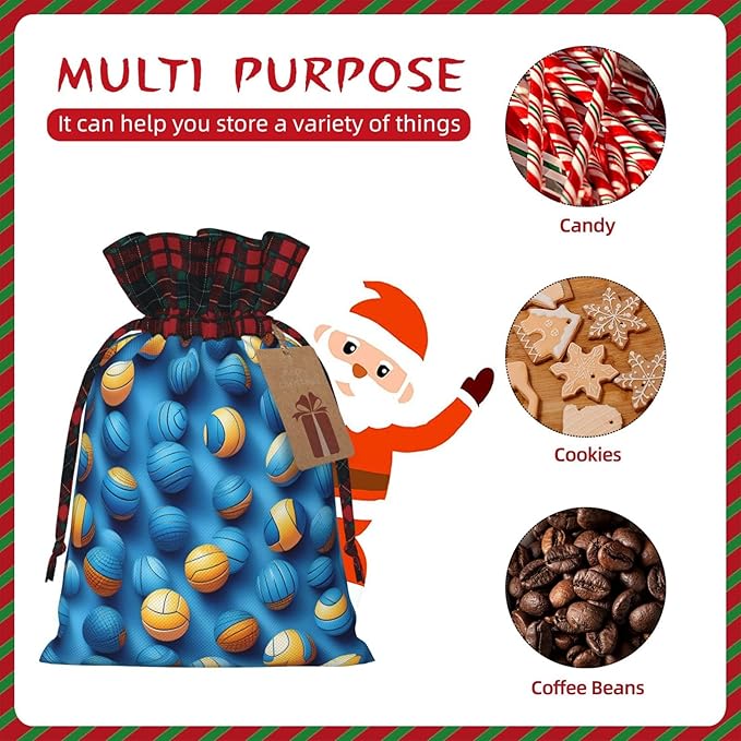PULaif Blue Volleyball Christmas Drawstring Gift Bags, Large Size Christmas Bags For Gifts Party Favors, Xmas Gift Bags
