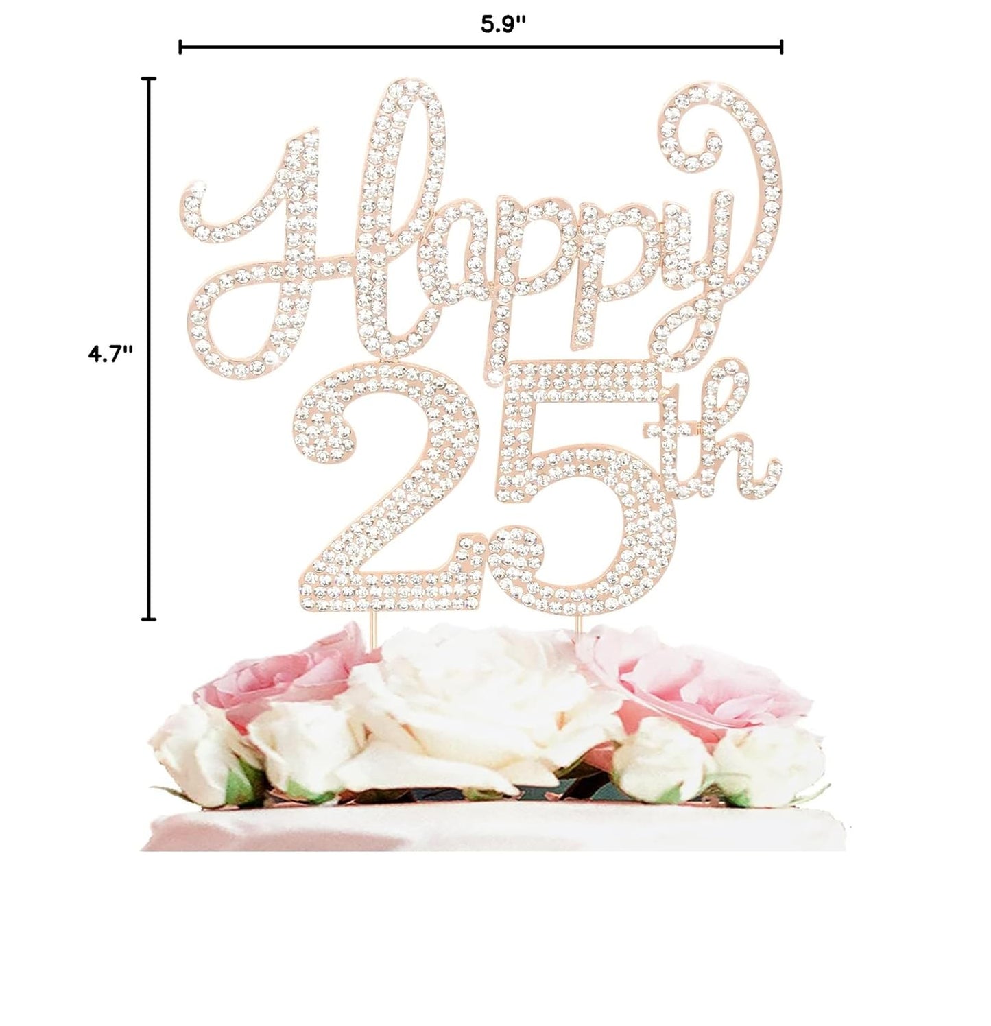 LASKYER Happy 25th Birthday Decorations,25th Birthday Gold Rhinestone Cake Topper - Cheers to 25 Years Old Bday Party Metal Sparkly Cake Centerpieces Sign.