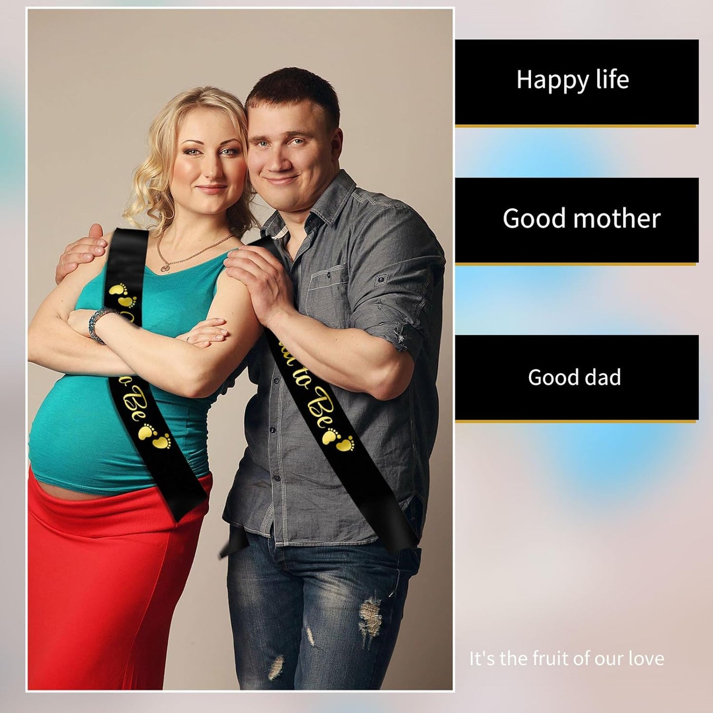 2pcs Mom to be and Dad to be Baby Shower Sash,Black Satin with Gold Letters Sash for New Mom Dad Baby Shower Party Gender Reveal Supplies Decorations