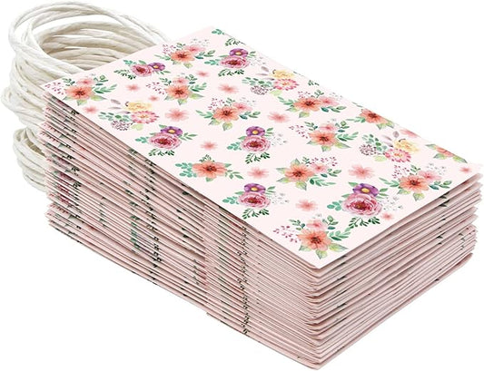 Fancy Land Floral Gift Bags with Handles Spring Paper Party Favor Bag for Wedding Birthday Bridal Baby Shower 24 Pack