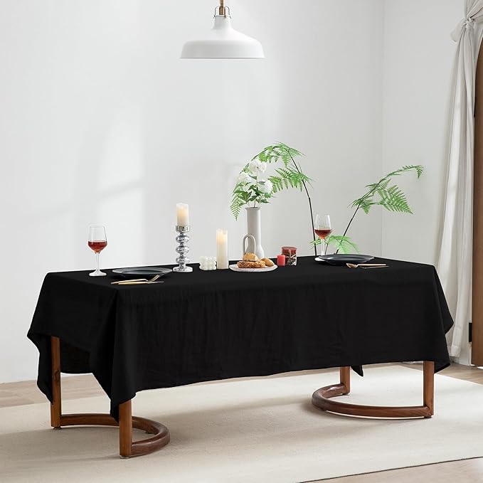 EVERLY 100% Pure Linen Rectangle Tablecloths 60x108Inches for Dining,Buffet Parties,Picnic,Events,Weddings and Restaurants,Decorative Halloween,Thanksgiving Machine Washable Tablecloths-Black