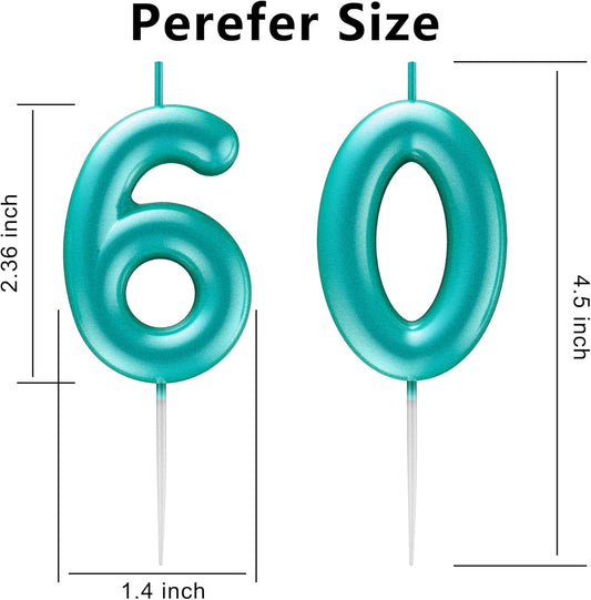 Blue Number 60 Candle Happy Birthday 3D Number Candles for Birthday Cake Party Decoration Wedding Anniversary Celebration Supplies