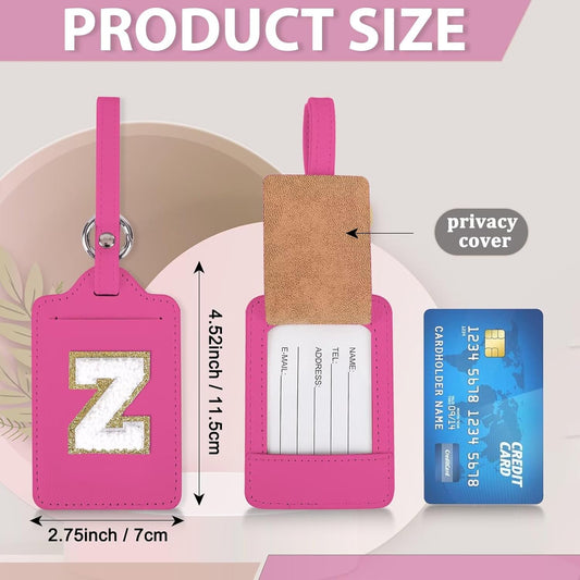 XSUIOY Personalized Initial Luggage Tags for Suitcases, Leather Chenille Letter Cute Luggage Tags with Privacy Name Card, Embroidered Travel Bag Backpack Tags Gifts for Women Kids Girls Teens