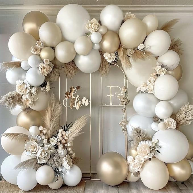 White Balloon Arch Pearl White Balloons Gold Balloon Arch Kit Pearl Sand Balloons Different Size For Wedding Bridal Anniversary Engagement Prom Party Decorations