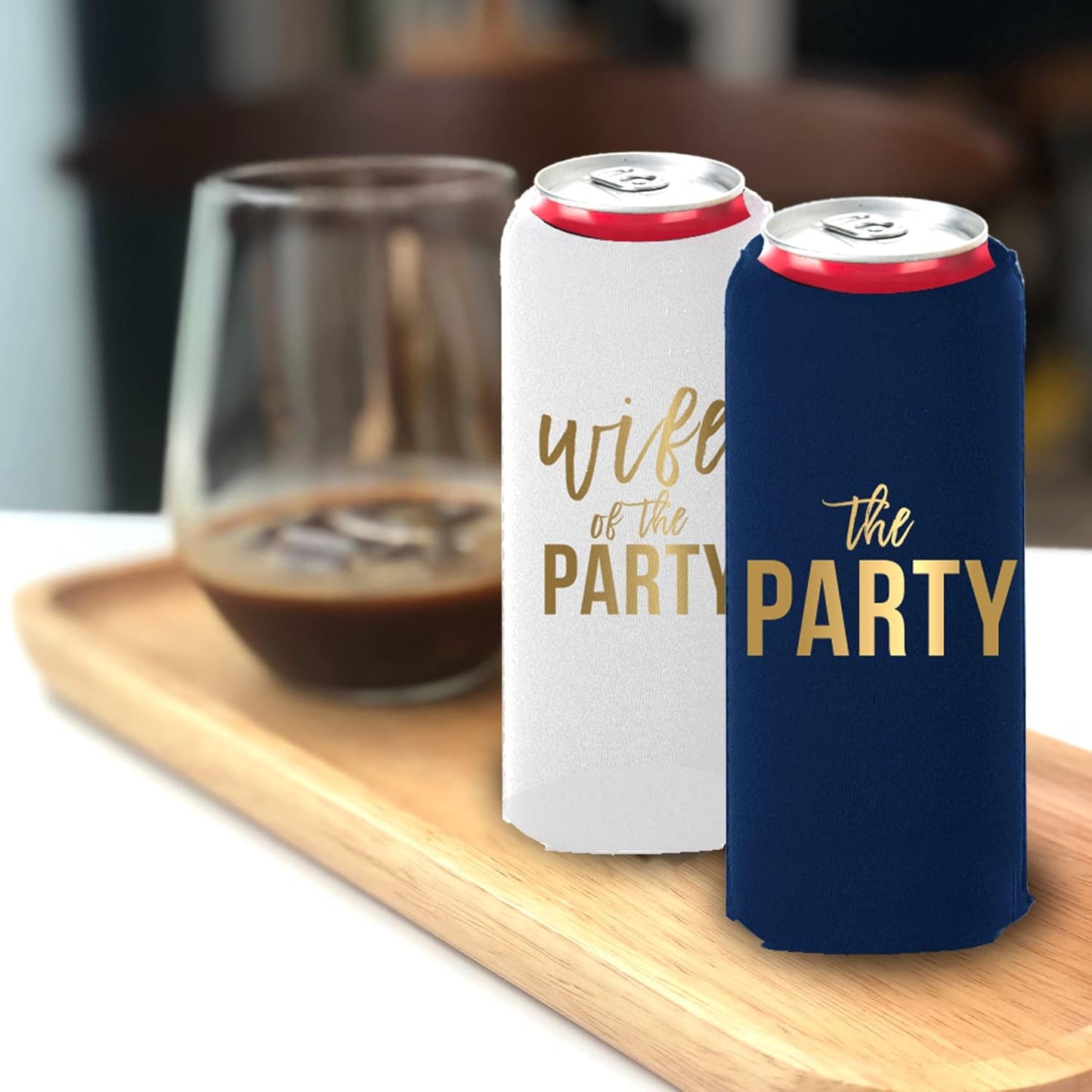 Wife of the Party and The Party Bachelorette Can Coolers - Set of 12, Perfect for Decorations and Bridesmaid Gifts (Navy, Slim)