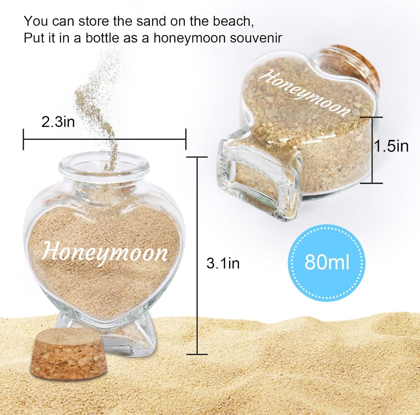 Personalized Heart Glass Honeymoon Sand Keepsake Jar, Custom Name Wedding Gift, Engagement Gift