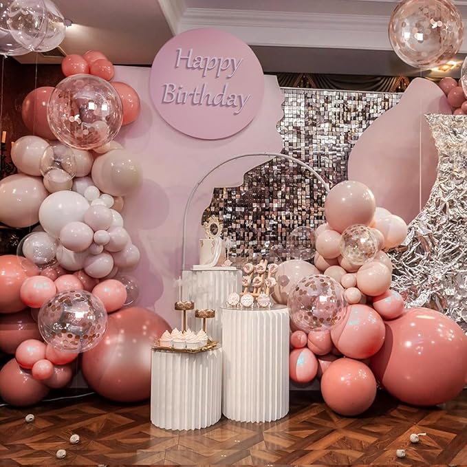 MEBAY 147PCS Rose Gold Balloon Garland Arch Kit, Pearl Rose Gold Metallic White Nude Balloons with Confetti for Wedding Bridal Shower Princess Party Girl Birthday Baby Shower Decorations