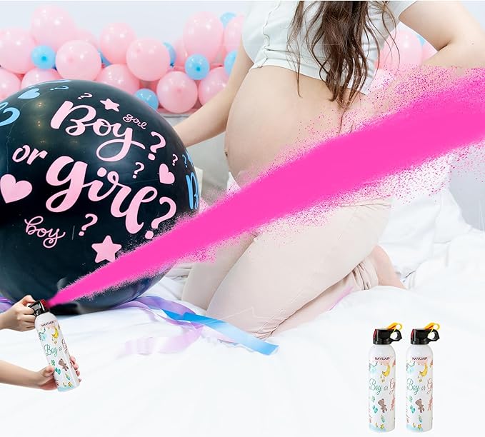 Large Gender Reveal Fire Extinguisher, Gender Reveal Color Smoke Powder Spray, 2 Pcs Pink Blaster Only for Baby Girl with Pink Smoke Suitable for Gender Reveal Party, 100% Biodegradable Party Supplies