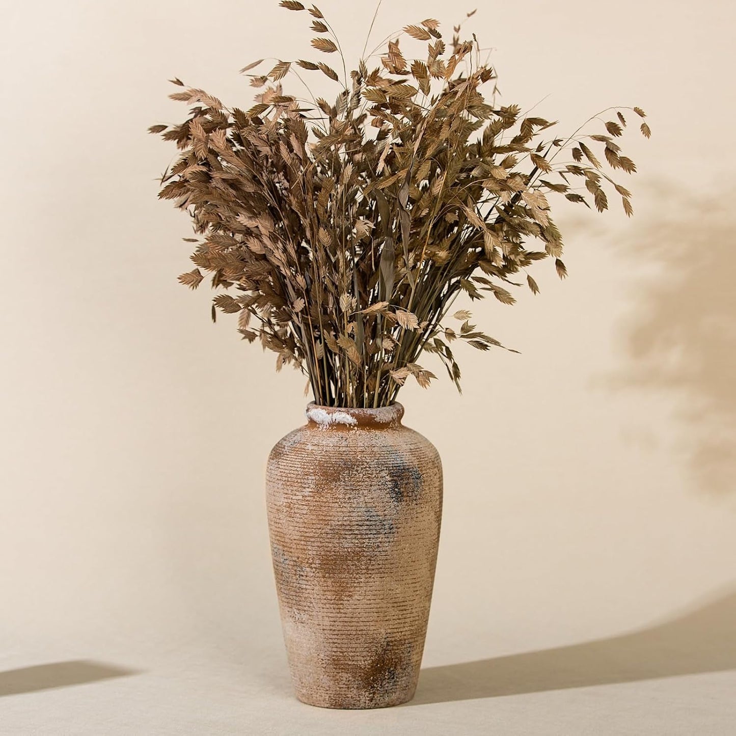 Rustic Ceramic Flower Vase, Small Decorative Terracotta Boho Vase for Living Room, Table Centerpiece, Shelf Decor, Farmhouse, Entryway - 11 Inch Tall, Vintage Gray