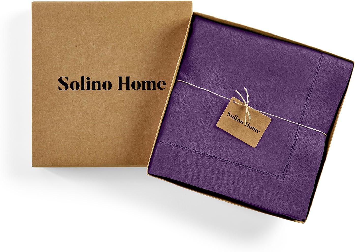 Solino Home Linen Tablecloth 60 x 108 Inch - Classic Hemstitch 100% Pure Linen Purple Table Cloth for Rectangle Tables - Machine Washable Tablecloth for Fall, Autumn, Halloween, Thanksgiving