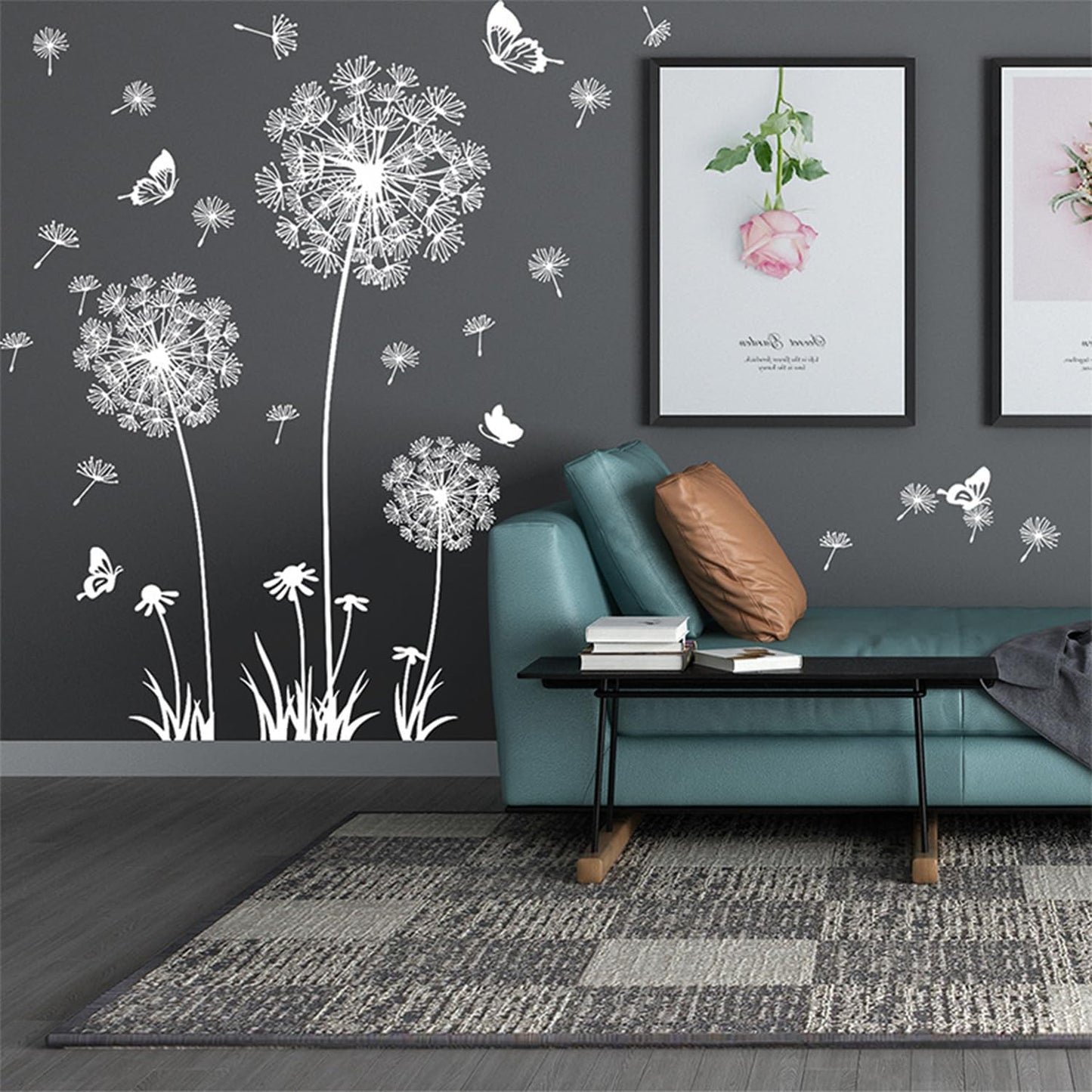 2 Set Dandelion Peel and Stick White Dandelion Stickers Large Floral Wall Stickers & Murals Vinyl Wall Art Flower Wall Decals for Bedroom, Bathroom, Living Room, Restroom