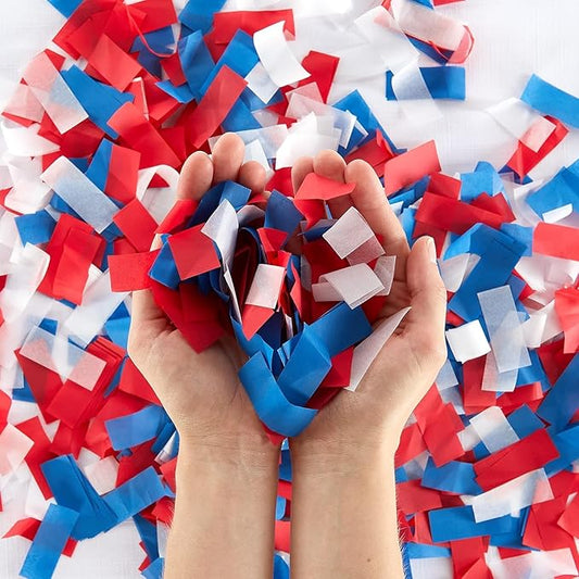 Ultimate Confetti, Red, White and Blue Biodegradable Confetti - Rectangular Flame-Resistant Tissue Paper Confetti for Cannon and Launcher use – Best for Gender Reveal, and Parties - 20 lb, 320 oz