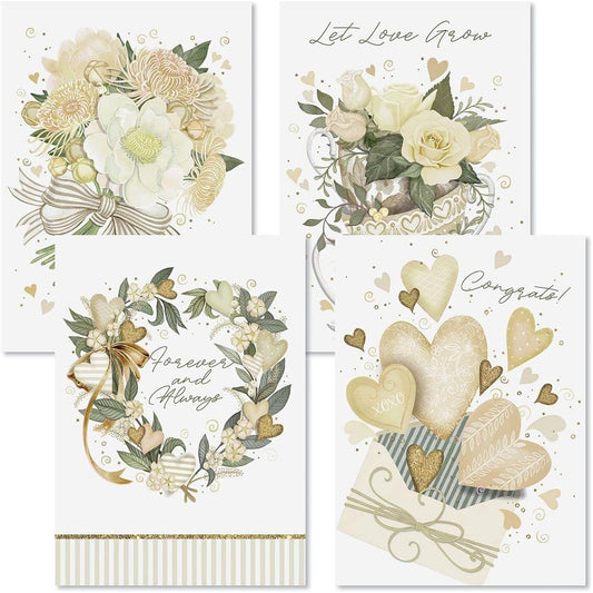 Current Wedding Stripes Congratulations Bride & Groom Greeting Cards by Nicoll Tamarin - Set of 8 (4 Designs), Large 5" x 7", Sentiments Inside, includes White Envelope