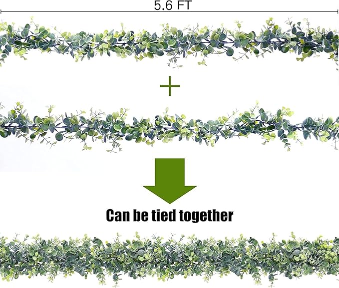 Sggvecsy Artificial Eucalyptus Garland 5 Pack Fake Eucalyptus Greenery Garland Faux Hanging Plants Artificial Vines, 5.6 Feet/Strand for Wedding Backdrop Arch Wall Table Party Outdoor Festival Decor