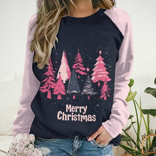 LOAIHA Christmas Sweatshirts for Women Christmas Tree Graphic Shirt Xmas Long Sleeve Merry Christmas Pullover Blouse