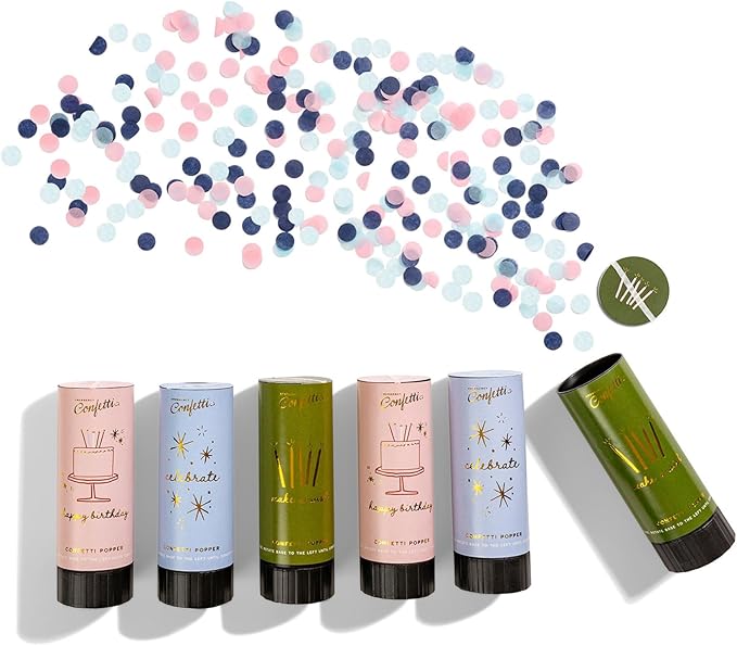 Cue the Confetti Birthday Box (6 Confetti Poppers) – Biodegradable Confetti Poppers for Birthday Parties & Gifts – Eco-Friendly & Spring Loaded for Noise Free Fun.
