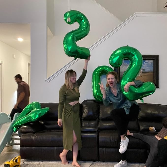 Dark Green Number 2 Balloon 40 Inch, 2nd Birthday Decoration for Toddlers Girls Boys, Sparkling 2 Number Balloon Party Decor
