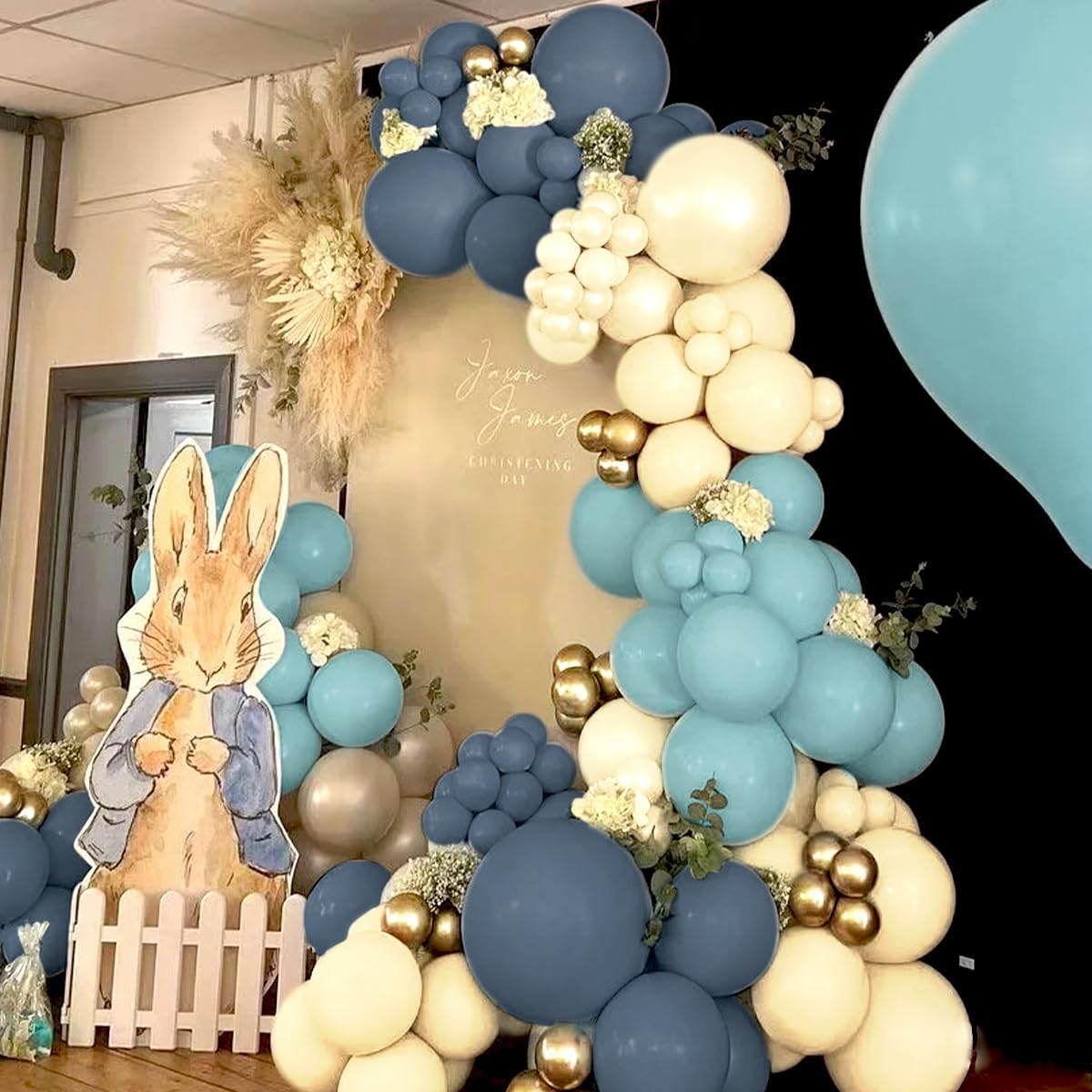 Dusty Blue Yellow Gold Balloon Garland Arch Kit, 160Pcs Boho Retro Blue Pastel Blue Macaroon Yellow Metallic Gold Balloons for Baby Shower Birthday Wedding Party Decoration