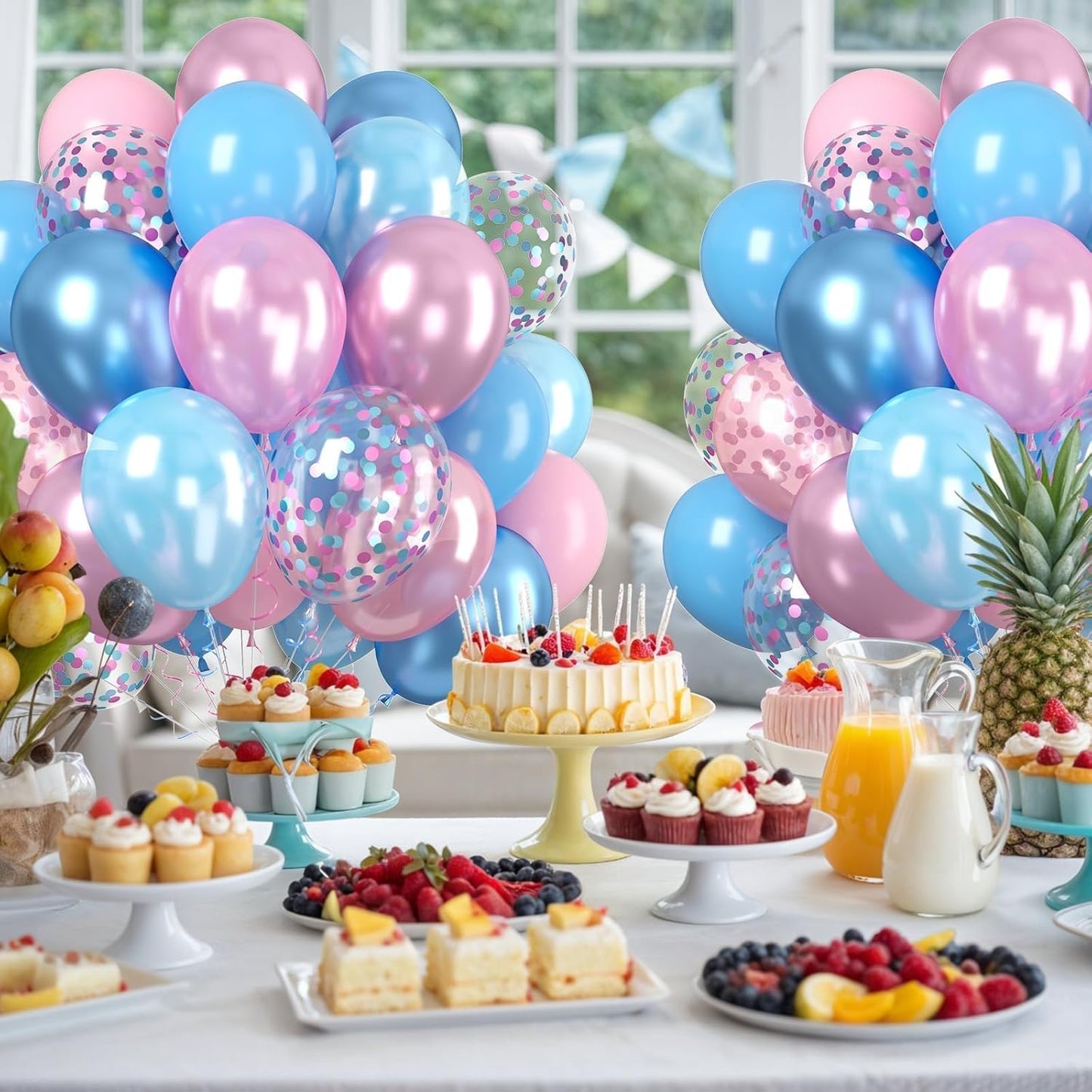 Paready Pastel Blue and Pink Balloons Set, 60Pcs Pearl Pink and Blue Balloons,12 Inch Pastel Confetti Balloons for Kids Girls Women Birthday Baby Shower Gender Reveal Birthday Party Supplies