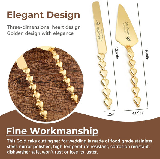 Custom Cake Cutting Set for Wedding Cake Knife and Server Set Personalized Gold Cake Cutter Gift for Anniversary Birthday Christmas