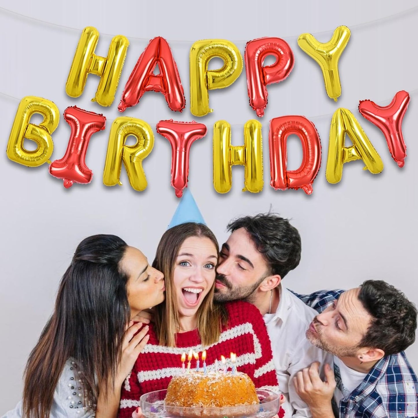 TONIFUL Happy Birthday Balloons Banner 16 Inch Mylar Foil Letters Birthday Sign Reusable for Girls Boys Kids & Adults Birthday Party Decorations Supplies(Gold Red)