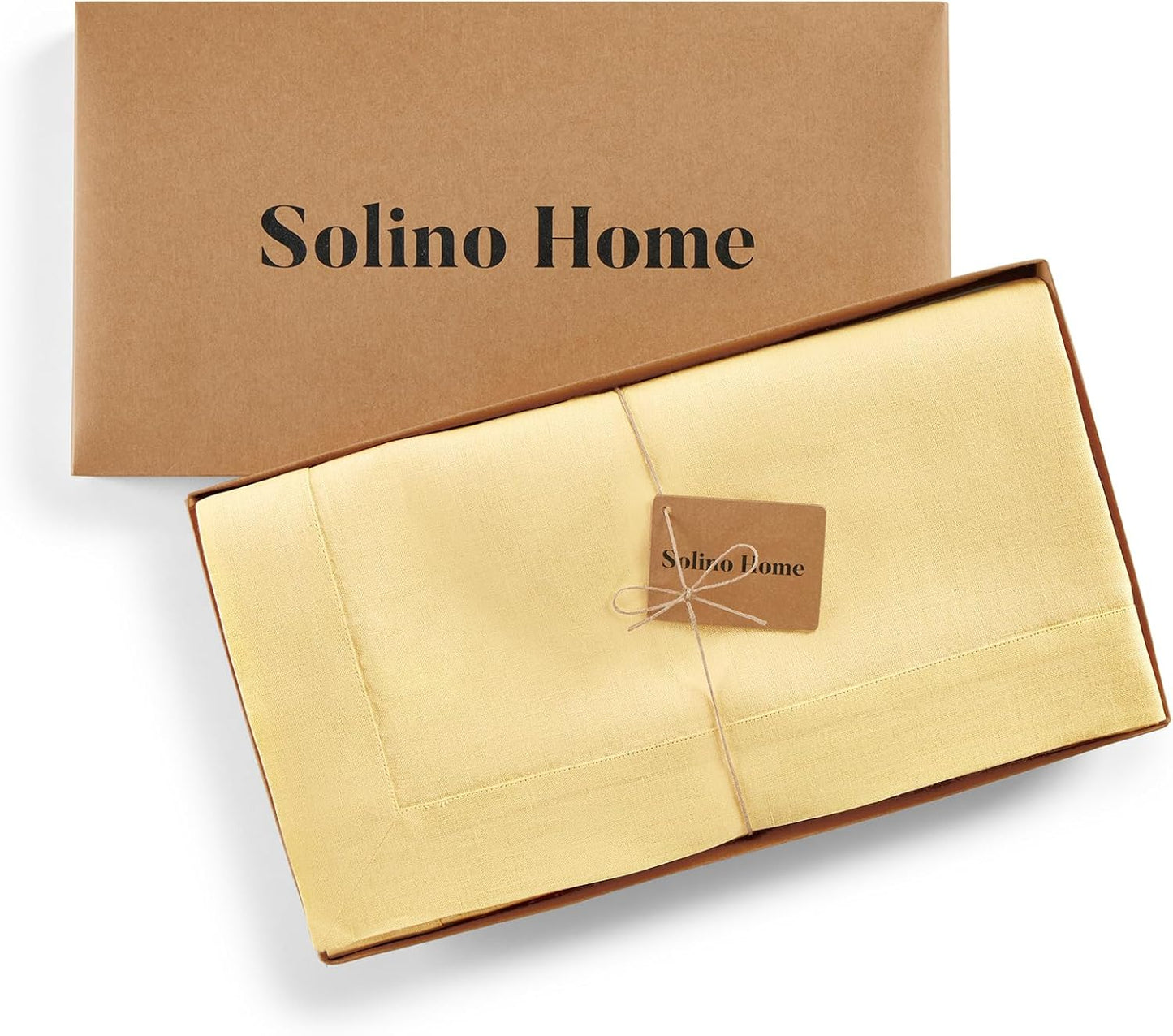 Solino Home Linen Tablecloth 60 x 120 Inch - 100% Pure Linen Golden Straw Table Cloth for Rectangle Tables - Fete, Machine Washable Tablecloth for Fall, Autumn, Thanksgiving