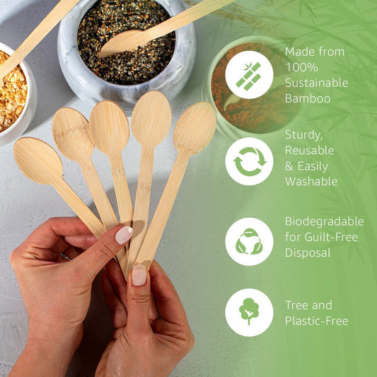 Ibambo 100% Bamboo Spoons Set - Compostable Utensils Set (3000 Eco Friendly Spoons) | Reusable or Disposable Utensils Set | Compostable FSC Certified Silverware for Weddings, Camping, Parties