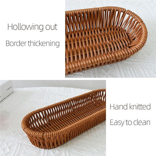 RT&BS Handwoven Utensil Basket, Artisan Mini Bread Basket, Flatware Storage Narrow Baskets for Farmhouse Kitchen, Rustic Dining Table Decor (3pcs, Oval)